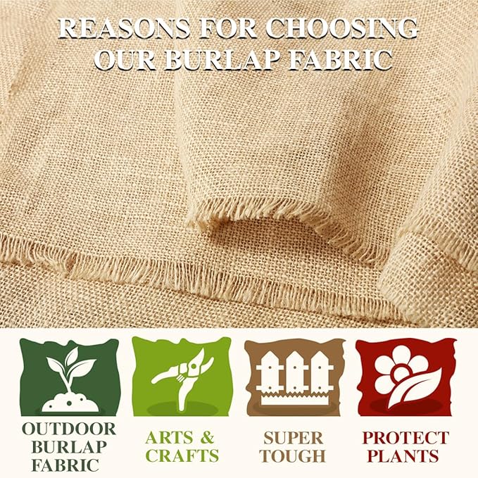 Burlap Fabric Roll, 40" x 15 Feet Burlap Garden Fabric Natural Jute for Decorations, Crafts, Weddings, Table Runner, Landscaping, Plants & Tree Covering