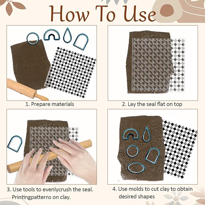 CHGCRAFT Daily Simple Plaid Style Polymer Clay Texture Sheets Geometric Pattern Silicone Texture Stamp Clay Texture Mat Modeling Pattern Pad Sheets for Jewelry and Earrings Tools, 5.5x5.5 inch