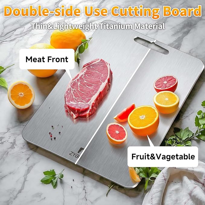 Pure Titanium Cutting Board, Stainless Cutting Boards for Kitchen, Double-Sided Food Grade Chopping for Meat, Vegetable & Fruit (11 * 15IN)