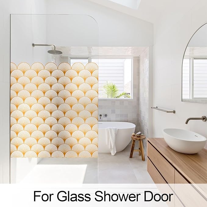DKTIE Geometric Art Stained Glass Window Film Bathroom Window Privacy Film Frosted Glass Static Clings Non Adhesive with Installation Tools, Modern Home Improvement Style (S117, 17.7'' x 78.7'')