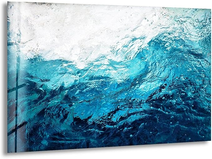 My Photostation.com 43Wx27H'' Blue Waves Abstract Glass Wall ArtTempered Glass Printing Wall Decor Large Wall Art Wall Hangings