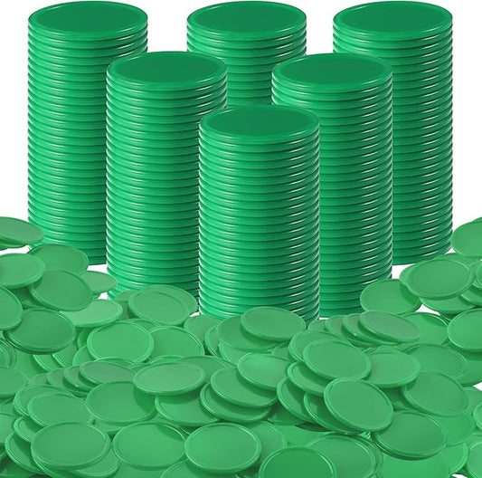 Coopay 600 Pieces Plastic Poker Chips Learning Counters Disks Bingo Chip Counting Discs Markers for Math Practice and Poker Card Game Tokens, Teaching Rewards, 38 mm/ 1.5 Inches (Green)