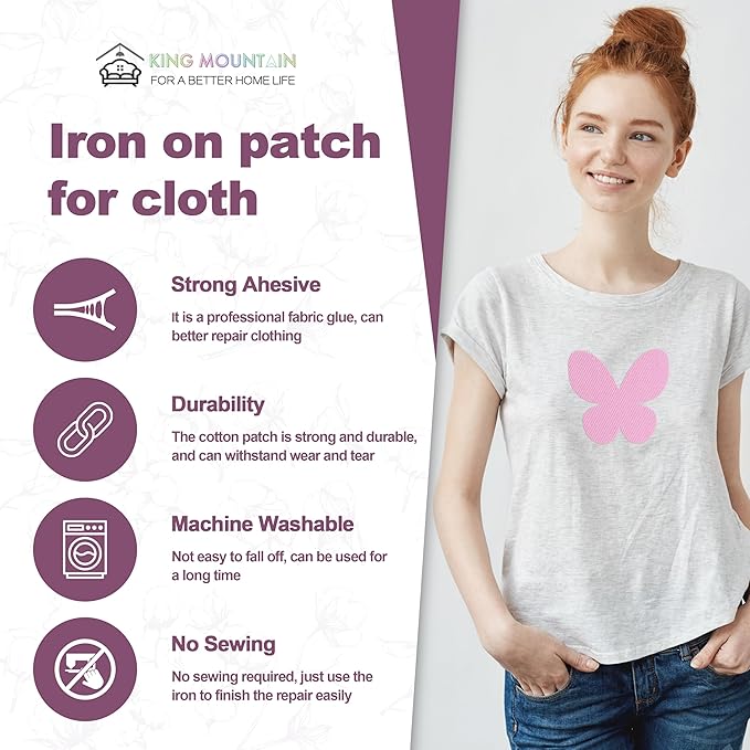 Iron on Patches for Clothes, 20 Pieces Patches for Cloth, 100% Cotton Fabric Patches for Clothing, Bag, Hat Repair, Clothing Repair Decorating Kit 3.7" by 4.9" (9.5 cm x 12.5 cm, Pink Colors Series)