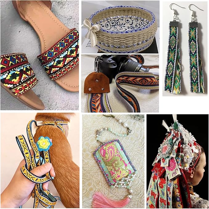 PH PandaHall 2 Inch Embroidered Woven Ribbon, 7 Yards Vintage Jacquard Ribbon Boho Flowers Straps Fabric Trim for Bohemian Persian Clothes Bag Holiday Christmas Decor Gift Wrap Decor