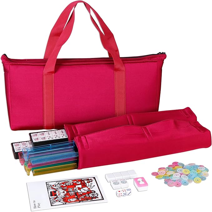 Smartxchoices 166 Tiles Mah Jongg Set American Mahjong 4 Color Pushers/Racks Mahjongg Game with Soft Velour Bag,Western Mahjongg Tiles