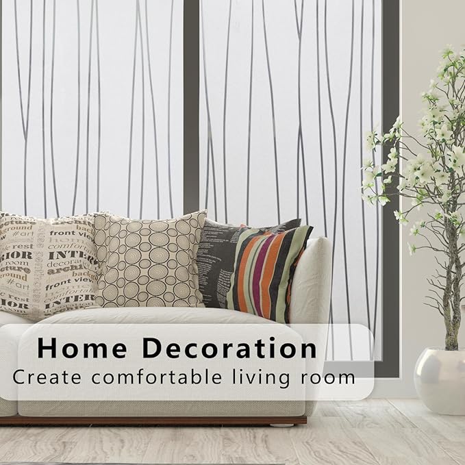 Finnez Window Privacy Film Decorative Frosted Window Cling Privacy Film for Glass, Non-Adhesive Heat Anti-UV for Home Office Living Room, Irregular Stripe Patterns, 23.6 x 118.1 Inches