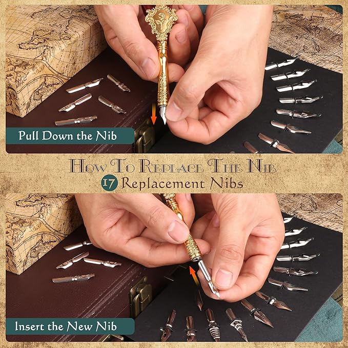 Feather Quill Pen and Ink Set 27Pcs Calligraphy Pens Fountain Pen Calligraphy Kits for Beginners,Stationary Set for Calligraphy, Writing, Sign,Christmas Gift
