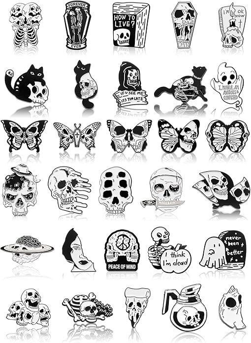 Ferraycle 30 Pieces Halloween Enamel Pins Set Horror Enamel Pins for Backpacks Cool Skeleton Ghost Butterfly Cat Lapel Pin Steampunk Brooches Pin for Hats Clothes Women Men