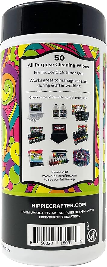 Paint and Art Wipes, Heavy-Duty Cleaner for Paint, Epoxy, Glue, Latex & Acrylic Stains, 2 Pack (50 Wipes Each), Safe for Hands, Brushes, Plastic, Metal, Wood & Floors