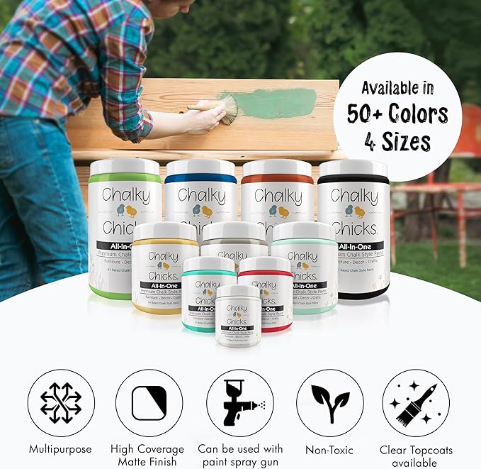 Chalky Chicks All-in-One Chalk Paint for Furniture or Cabinet - 8 Fl Oz - Matte Finish CottonTail White for Metal, Wood Furniture Paint - No Sanding All-in-One for Home Decor & Crafts, USA Made
