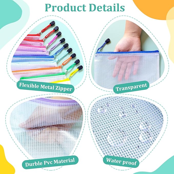 10pcs Mesh Zipper Pouch Bags, 10 Sizes Zipper Bags for Organizing, Mesh Bags With Zipper, Plastic Zipper Pouches, Black Zipper Pouches for Puzzle, Board Game Storage, Travel Pouch