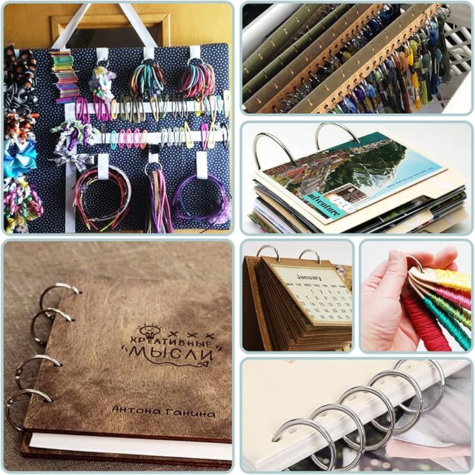 CooBigo Loose Leaf Binder Rings 1 Inch Metal Book Ring Clip for Index Card, Flashcard, Shower Curtain, DMC Embroidery Floss Organizer, Key Chain - Silver(50 Pack)