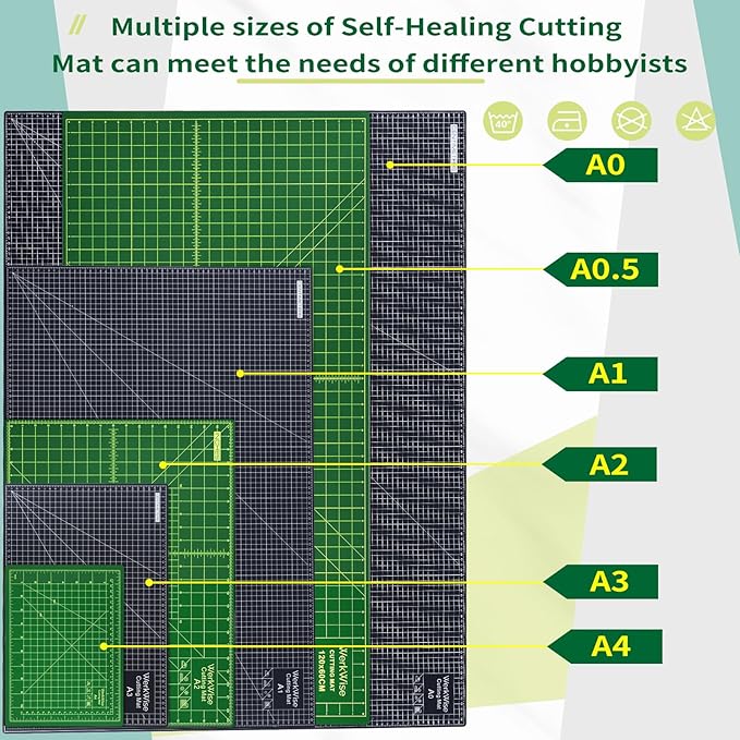 Large 23" x 47" Self Healing Sewing Mat, WerkWise Rotary Cutting Board, Double Sided 5-Ply 23x47 Inch Mat for Quilting, Sewing, Fabric, & Crafts, Designed for Use with Rotary Cutters (Green & Black)