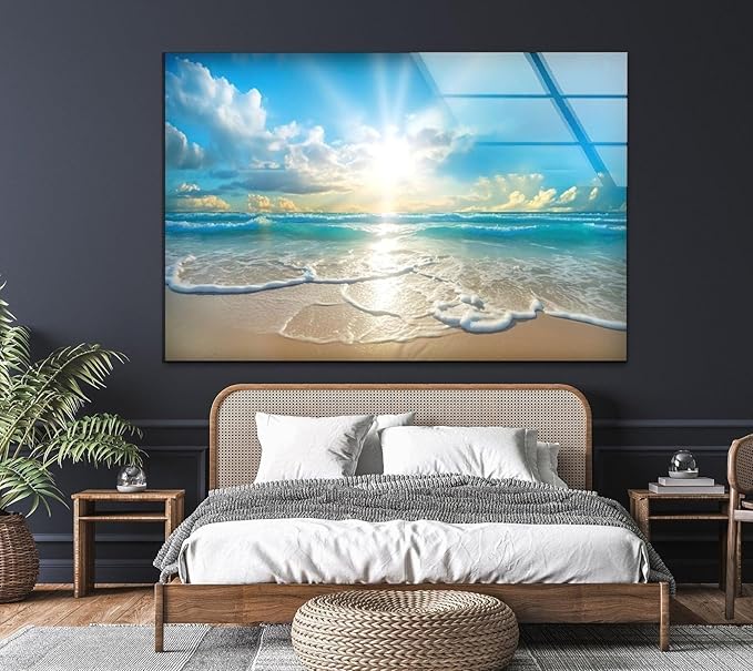 My Photostation.com 43Wx27H'' Beautiful Sunset & Ocean Glass Wall ArtTempered Glass Printing Wall Decor Large Wall Art Wall Hangings