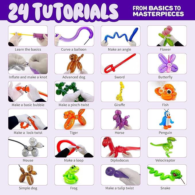 Balloon Animal Twisting Kit with Pump for Kids - Boy & Girl Christmas Gift - Birthday Gifts for Girls and Boys - Arts and Crafts for Kid Ages 8-12 - 6 7 8 9 10 11 12 Year Old - Animals Balloons