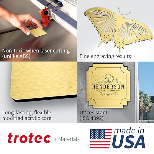 Trotec | Metallic Looking Acrylic Sheet | 12"x24"x1/8", 4 Pcs | Brushed Gold/Black | Metallic Finish - Scratch Resistant for Laser Engraving & Cutting,Printing,Glowforge,Name Plate | USA Made