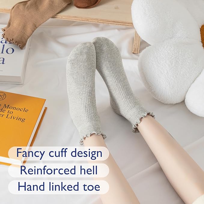 Hstyle 6 Pairs of Ruffle Socks Women, Cute Ruffle Ankle Socks