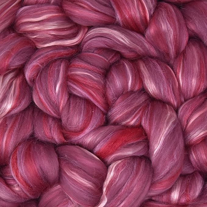 Merino Silk Luxe Tonal Designer Blend. Superfine Merino, Mulberry Silk, Tussah Silk. Top Roving for Spinning or Felting. Majestic Plum 1oz