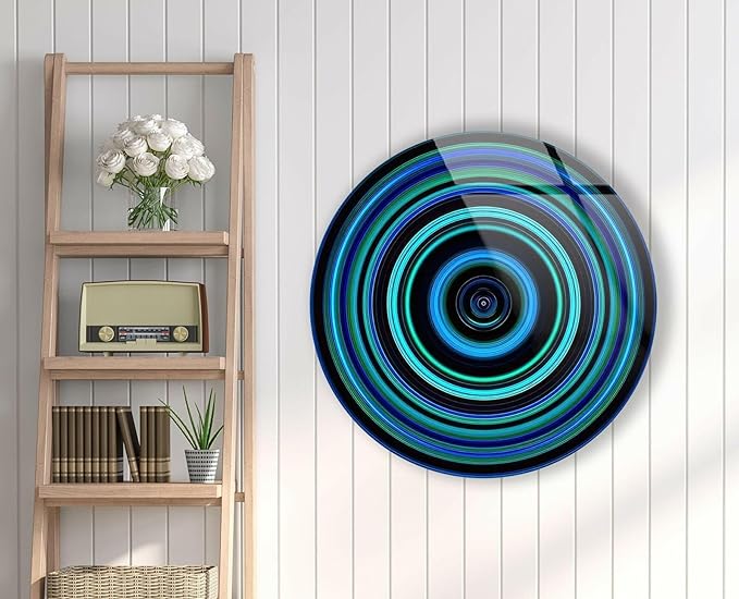 My Photostation.com 31.5''(80cm) Diameter Blue and Green Round Glass Wall Art Tempered Glass Printing Wall Decor Large Wall Art Wall Hangings