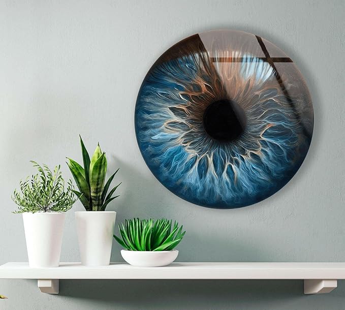 My Photostation.com 24''(60cm) Diameter Eye Round Blue Glass Wall Art Tempered Glass Printing Wall Decor Large Wall Art Wall Hangings