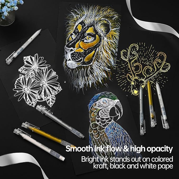 Silver Gel Pens, 0.8mm Fine Point Gel Ink Pen Set for Artists – Opaque Archival Ink for Black Paper Drawing, Card Making, Journaling Pack of 3
