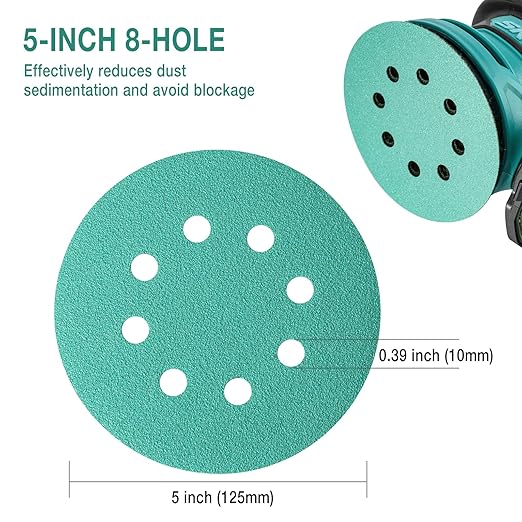5-Inch 8-Hole Wet Dry Sanding Discs 1200 Grit, Polyester Film Backed Heavy-Duty Hook and Loop Sandpaper for Random Orbital Sander, 50-Pack