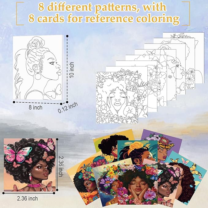Cholemy 36 Pcs Paint and Sip Kit for Adults 8''x10'' Pre Drawn Canvas for Painting DIY Afro Acrylic Painting Kit Wood Easel Brushes Date Night Bulk for Christmas Party Gifts(Flowers Woman)