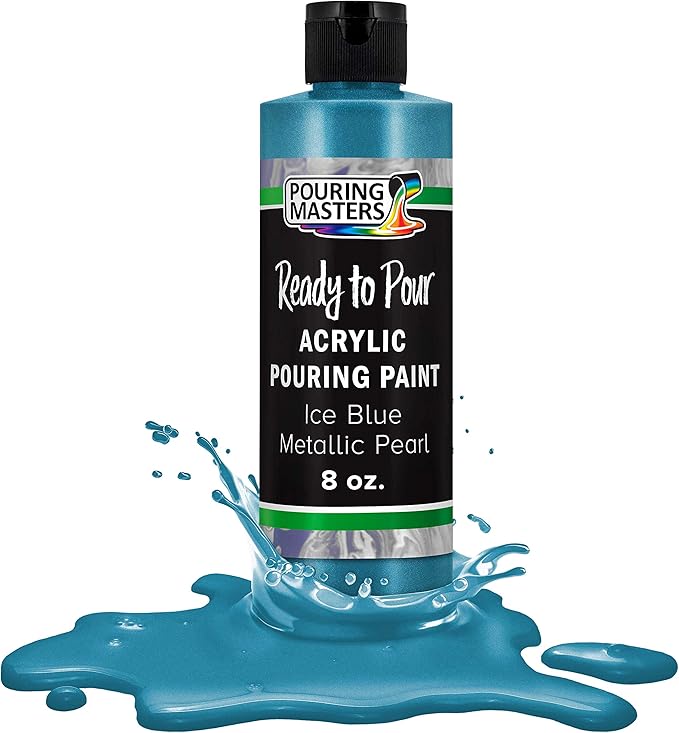 Pouring Masters Ice Blue Metallic Pearl Ready to Pour Acrylic Pouring Paint - Premium 8-Ounce Pre-Mixed Fluid Acrylic Paint - Fluid Art Supplies for Canvas, Wood, Paper, Tile & Rocks