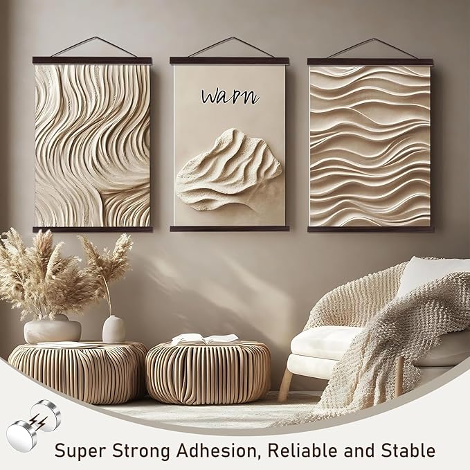 Artmag Magnetic Poster Hanger Frame, 17x22 17x24 17x31 Light Wood Wooden Magnet Canvas Artwork Print Poster Hangers Frames Hanging Kit (Walnut, 17")