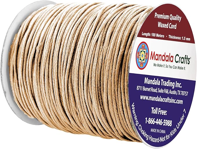 Mandala Crafts 1.5mm 109 Yards Natural Cotton Waxed Cord for Jewelry Making Bracelet Cord Waxed String - Beading String Thread Jewelry Cords for Necklaces String