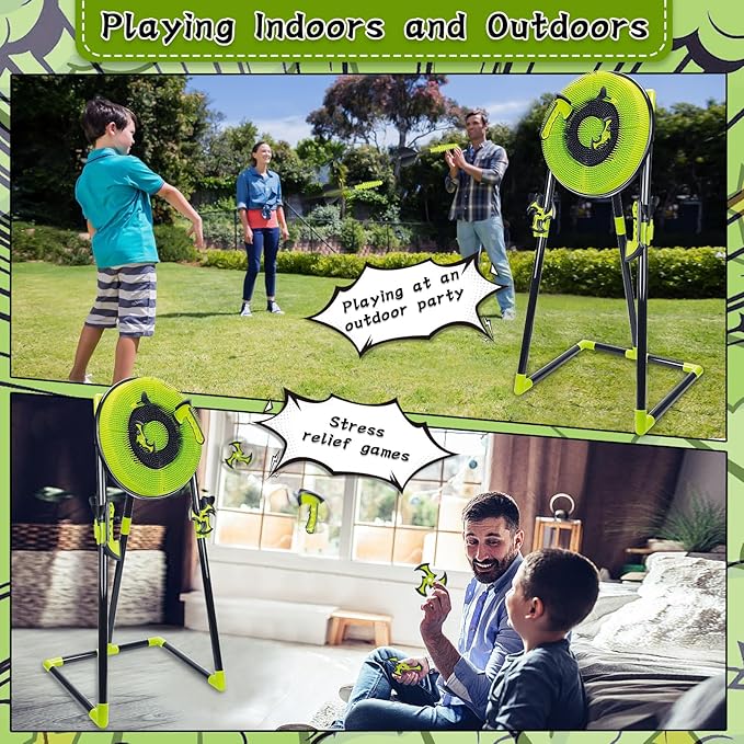 Axe Throwing Game for Backyard - 4 in 1 Outdoor Games for Kids Adults Family - Bristle Target, Bow & 5 Arrow, 3 Throwing Axes, 3 Ninja Stars, 6 Darts Includes - Archery Games for Yard Lawn Carnival