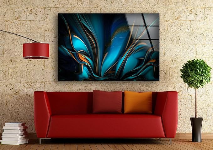 My Photostation.com 43Wx27H'' Orange & Blue Abstract Glass Wall ArtTempered Glass Printing Wall Decor Large Wall Art Wall Hangings