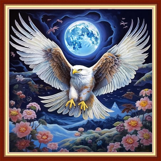 Dooxvey Cross Stitch Kit for Adults Beginners - Stamped Needlepoint Embroidery Kit, 11CT Pattern Moon Owl, 18x18 Inch