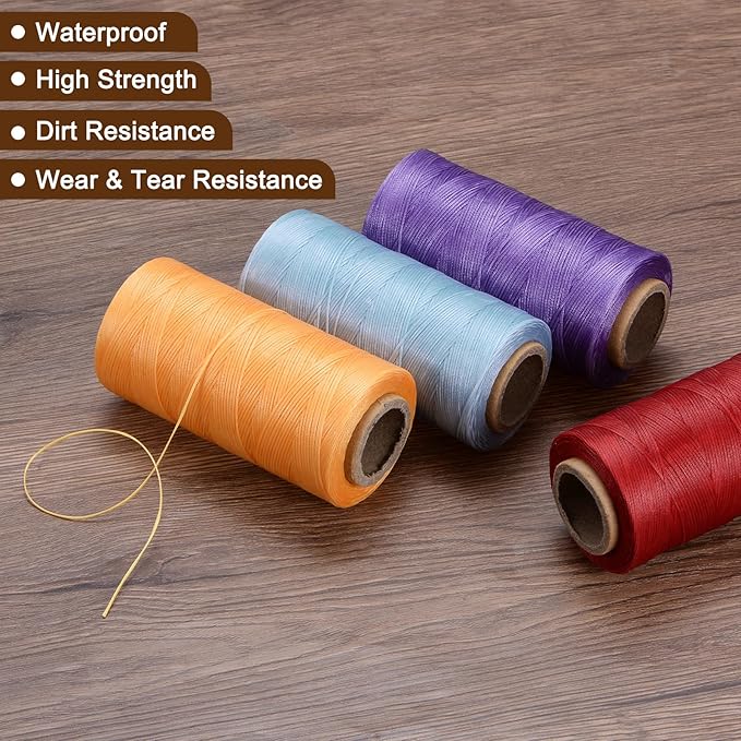 uxcell Leather Sewing Waxed Thread, 284 Yards / 260m 0.8mm 150D Flat Polyester All-Purpose Threads for Leather Crafts, Bookbinding, Turquoise