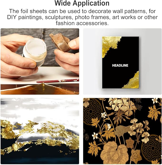 MECCANIXITY Gold Leaf Foil Sheet, Blue Leaf Papers, 3.3 Inch x 3.1 Inch for Art Decoration, Sculptures, Painting, Pack of 150 Pcs
