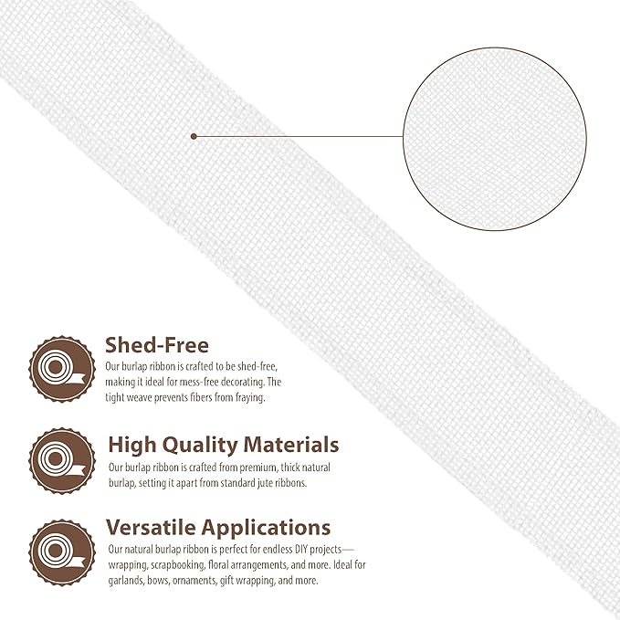 Mandala Crafts White Burlap Ribbon 1.5 Inches Wide Jute Ribbons for Crafts - 20 Yds Roll Rustic Burlap Wrap Trim Ribbons for Wreaths Bows Wedding Party Decoration