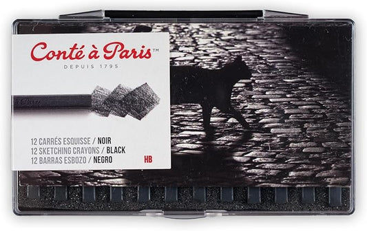 Conté à Paris 12 Count HB Sketching Crayons Set, Black