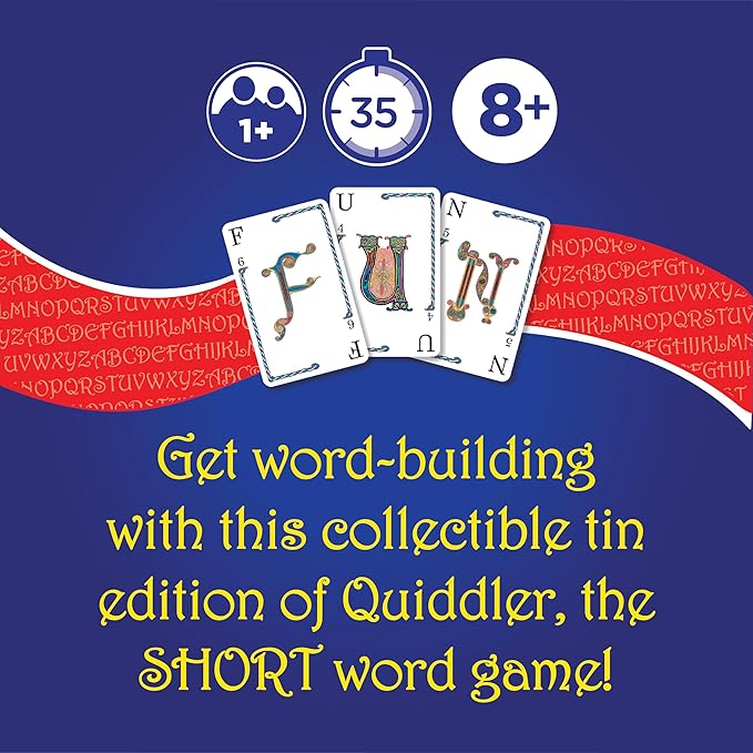 Playmonster Quiddler Card Games for Kids - Collectors Tin, Playing Cards Word Games, Deck of Cards, Fun Family Games for Kids and Adults, Game Night, Travel Games, Multi-Player, Ages 8+