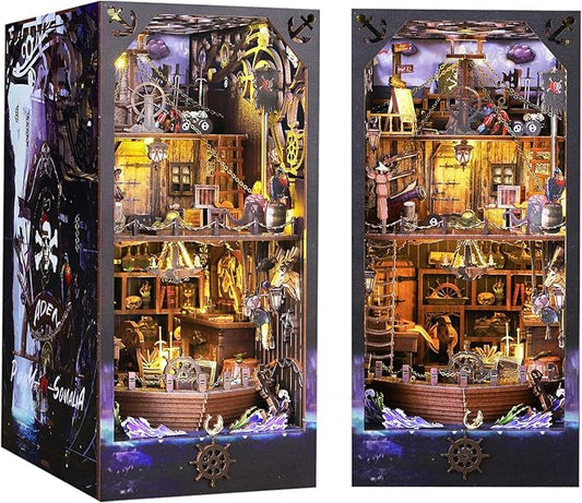 DIY Book Nook Kit Booknooks Bookshelf Insert Decor Miniature House Kits with Sensor Light 3D Puzzles Wooden Dollhouse Arts & Crafts for Adults/Teen Gifts (Aden)