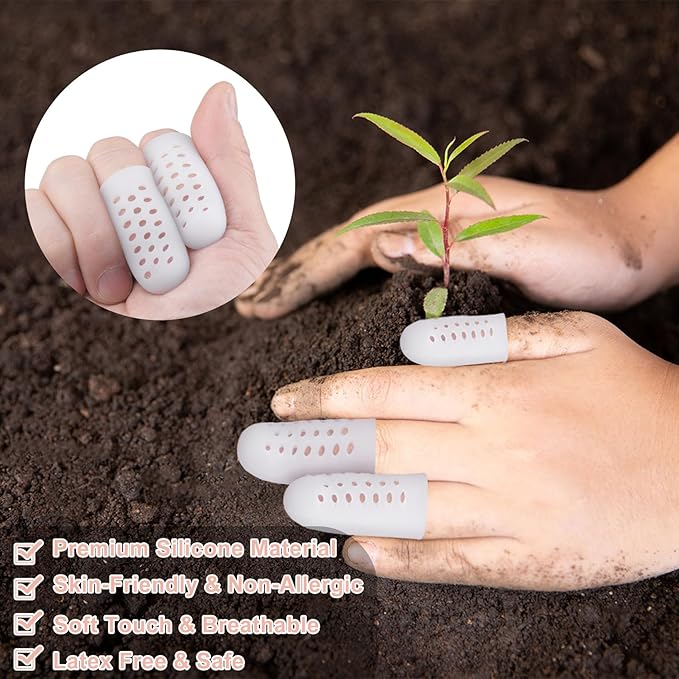 PAGOW 10pcs Gel Finger Cots/Covers, Silicone Finger Protector Support, Finger Caps Finger Sleeves Thumb Protector for Finger Cracking Trigger Finger Arthritis Pain Relief (White, Small)