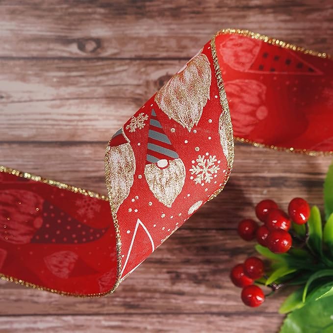 CT CRAFT LLC Red Satin with Elf Christmas Wired Ribbon 2.5 Inch x 25 Yards for Christmas Home Decor Tree Topper Bow Gift Wrapping DIY Crafts Wreath Garland