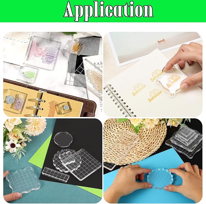 7Pcs Square-Shaped Clear Acrylic Stamp Blocks Set, Acrylic Stamping Blocks Tools Clear Stamps with Grid Lines for Photography Props Scrapbooking Crafts Card Making