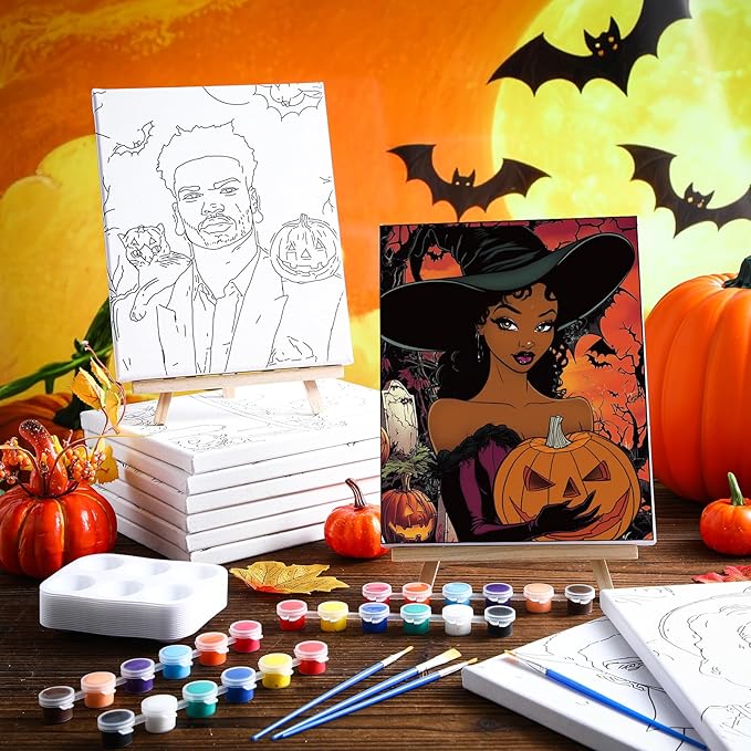 Zhanmai 12 Pack Pre Drawn Canvas for Painting Sip and Paint Kit 8" x 10" Paint Party Set Canvas Painting Pre Printed Canvases for Party Favor DIY Virtual Adult's Date Night(Witch Couple)