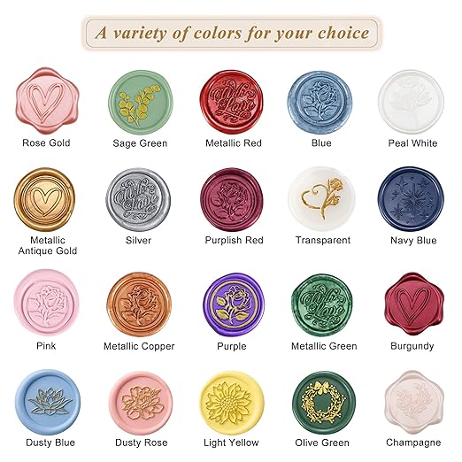 Yoption 360Pcs Champagne Sealing Wax Beads with 2 Spoons and 4 Tea Candles for Wax Seal Stamps, Cards, Wedding Invitations, Wine Packaging, Gift Wrap, Envelopes