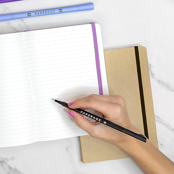 PAPERAGE Recycled Lined Journal Notebook, (Black), 160 Pages, Medium 5.6 in x 8 in - 100 GSM Thick Paper – College Ruled, Hardcover Journaling Notebook for Work, School & Note Taking