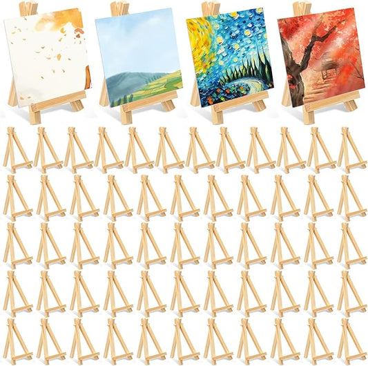 60 Pack 5 Inch Wood Mini Easel, Art Craft Painting Small Display Easel Natural Wooden Tripod Holder Stand, A-Shaped Mini Wood Easels for Display Small Canvases Cards Photos DIY Crafts