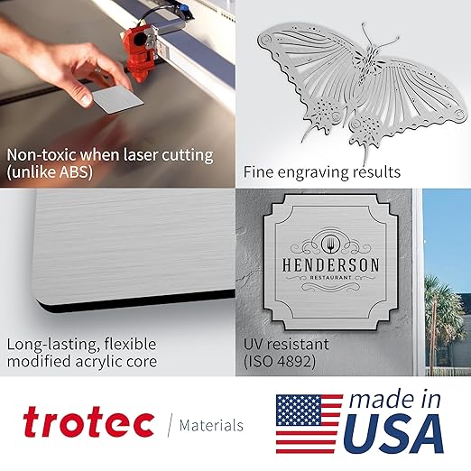 Trotec | Metallic Looking Acrylic Sheet | 12"x24"x1/16, 4 Pcs | Brushed Aluminum/Black | Metallic Finish - Scratch Resistant for Laser Engraving & Cutting,Printing,Glowforge,Name Plate | USA Made