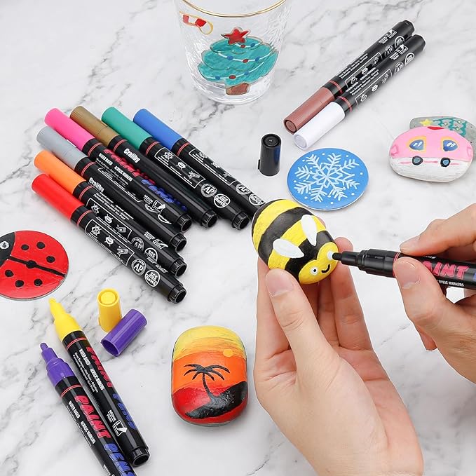 Purple Paint Pens Paint Markers - 8 Pack Permanent Quick Dry Waterproof Marker Pens for Rocks Wood Fabric Plastic Canvas Glass Mugs Metal Tire Stone