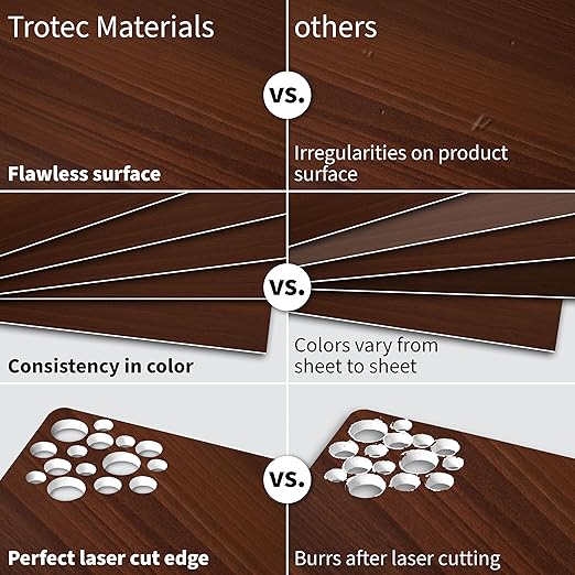 Trotec TroLase | 12"x12"x1/16", 8 Pcs | Cherry/White | 2 Ply | Modified Acrylic | Laser Engraving Double Color Plastic Sheet | Engraving Blanks for Laser, Saw, Guillotine | Made in USA