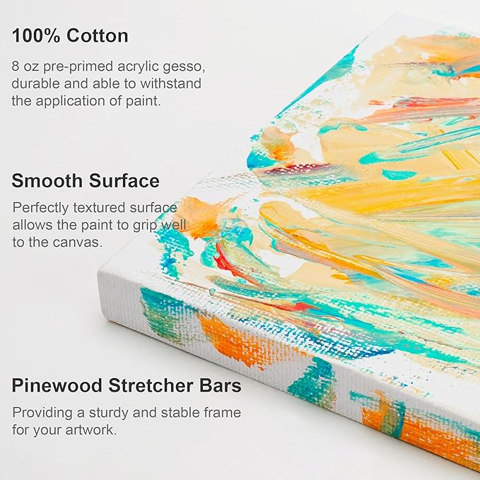 AUREUO Mini Stretched Canvas - 3x3 Inch/24 Pack - 2/5 Inch Profile Small Square Canvas - Gift Set Bulk Pack Canvases for Acrylic Painting & Craft